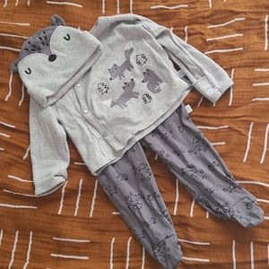 0-3 mos Just Born organic 3-piece gray fox set